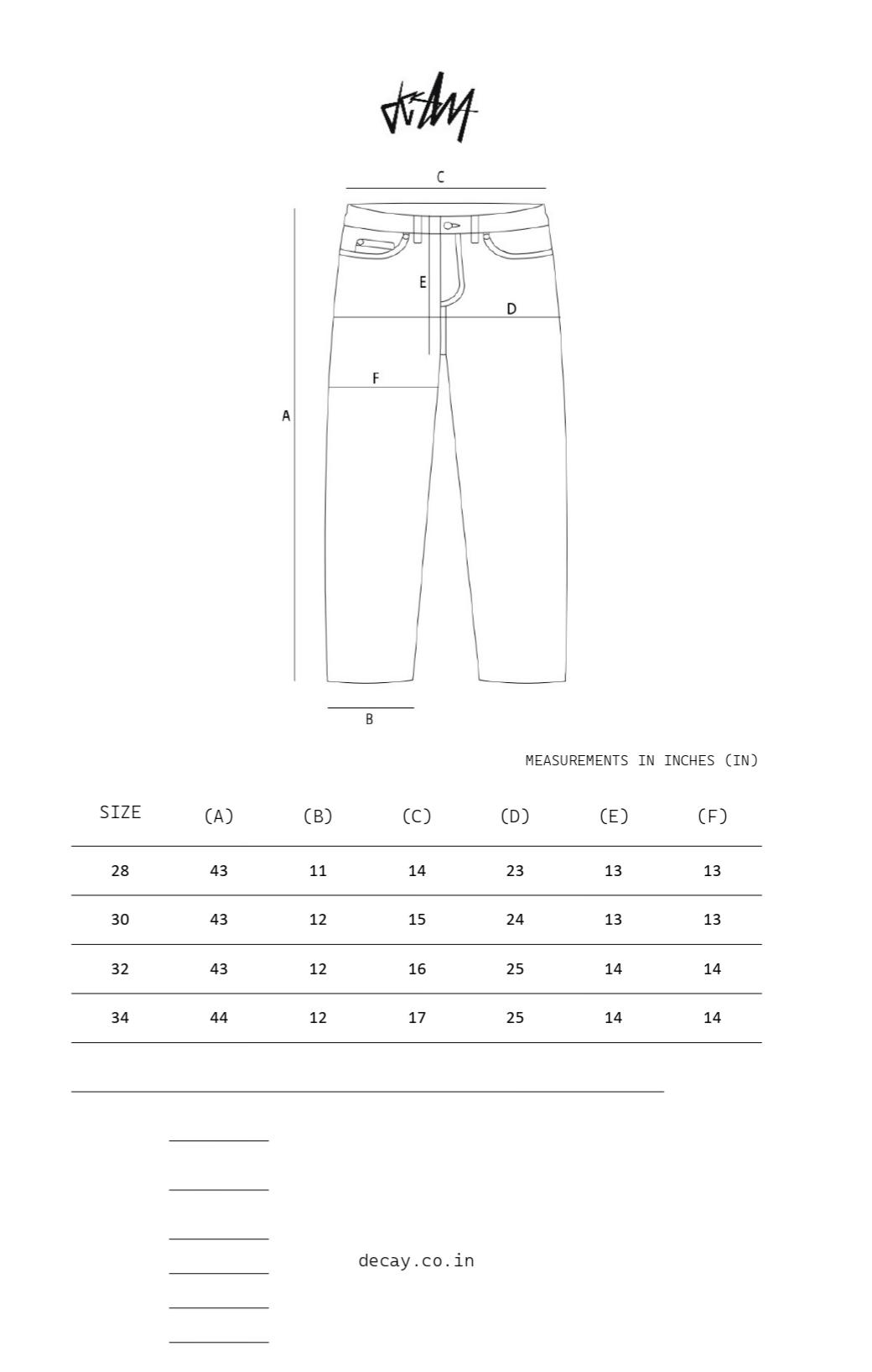ALL-OVER VINTAGE WASHED DENIM size chart