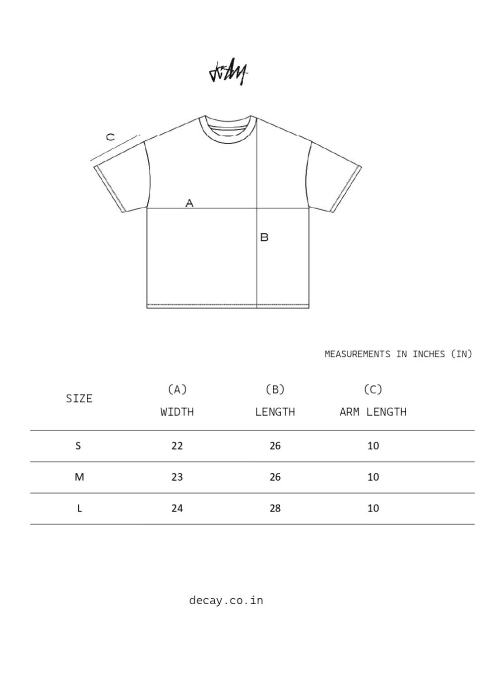 GREEN COLOR TEE size chart