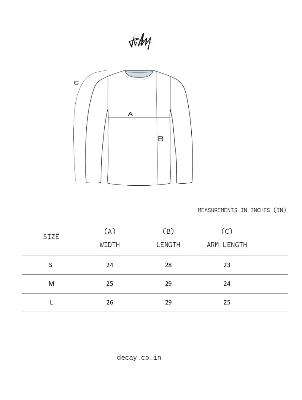 SINGLE SLEEVE size chart