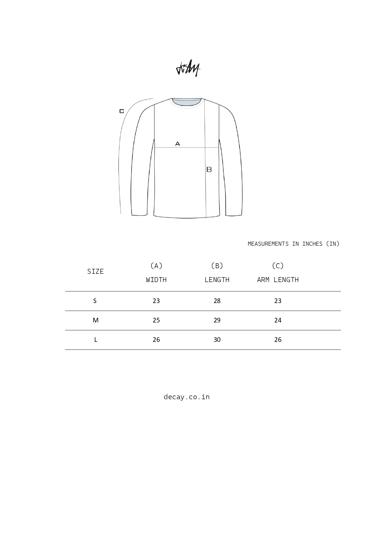 D LINEN-1 size chart