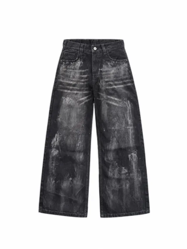 WASHED BLACK WIDE LEG DENIM by DECAY
