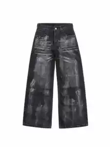 WASHED BLACK WIDE LEG DENIM